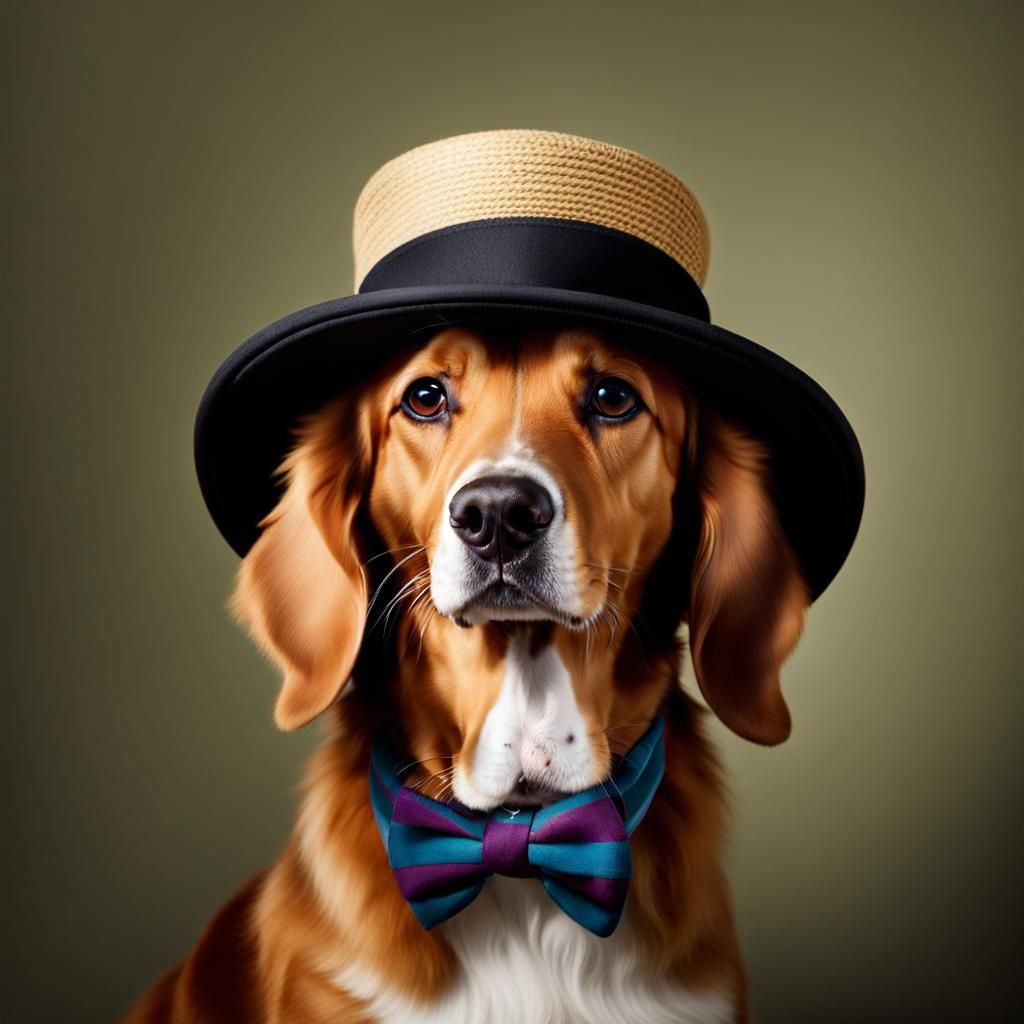 Photorealistic Dog Wearing a Hat: Color Photography