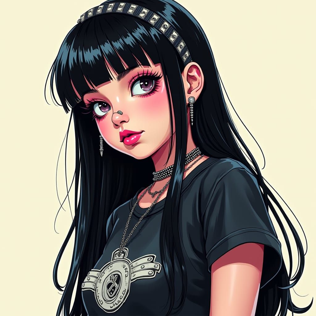 Y2K Emo Punk Girl in Comic Book Style