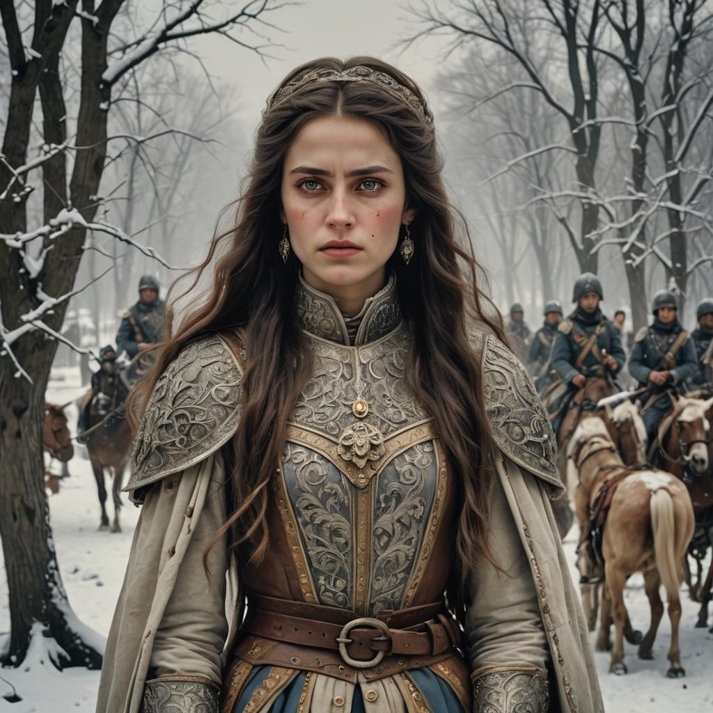 Defiant Romanian Princess in Dark Fantasy Oil Painting