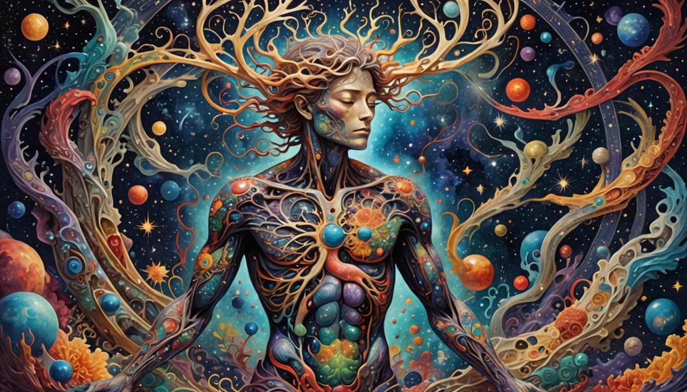 Cosmic Rebirth: Human Figure in Surreal Galaxy