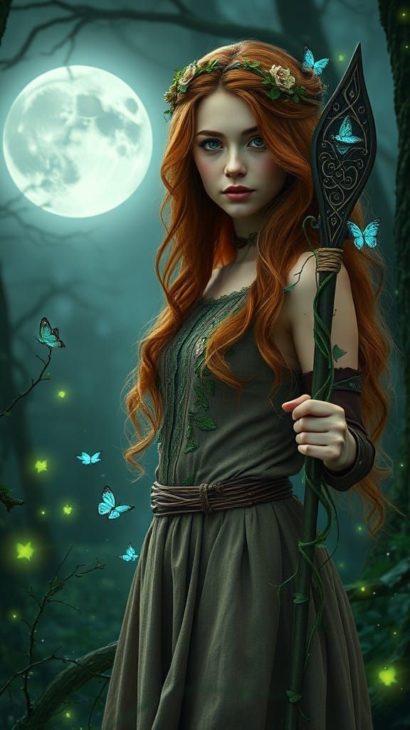 Enchanted Druidess in Moonlit Glade