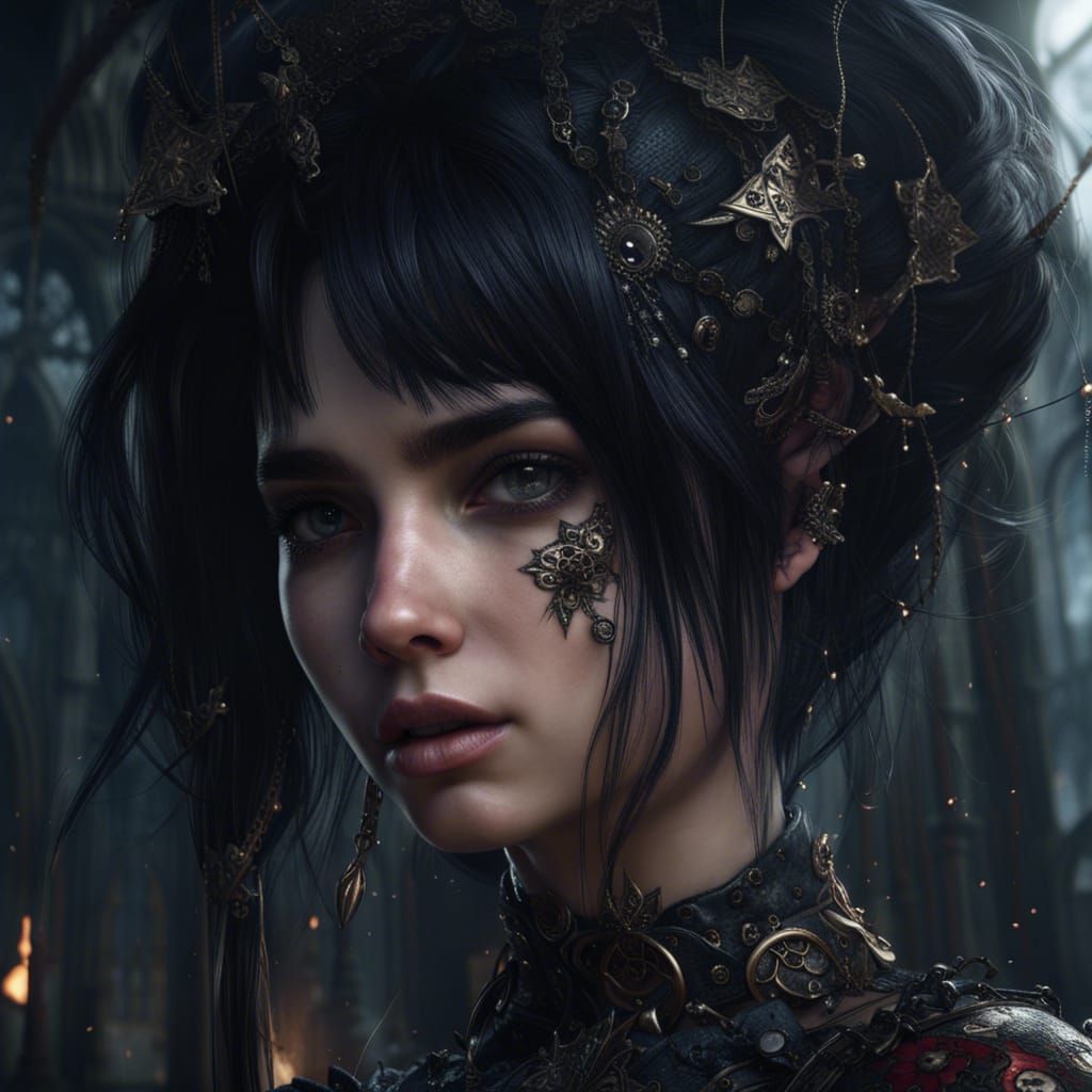 Gothic Grunge Girl: Detailed Digital Matte Painting