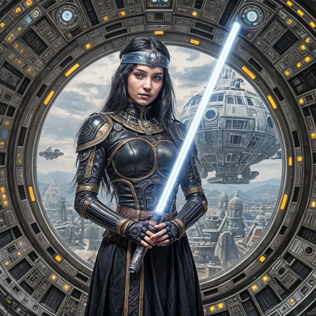 Sith-Lord Goddess with Daughter in Space Station
