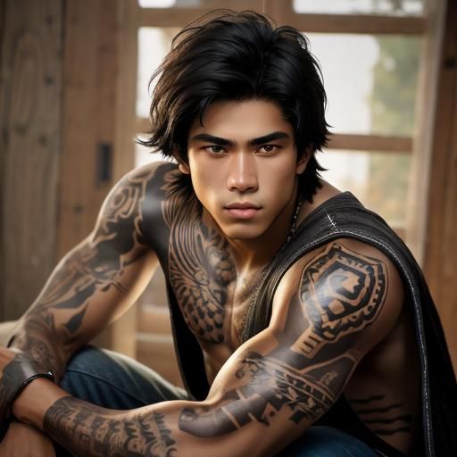 Handsome Native American Youth Portrait in Natural Light