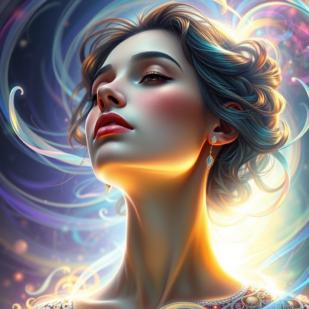 Ethereal Woman Lost in Celestial Glow
