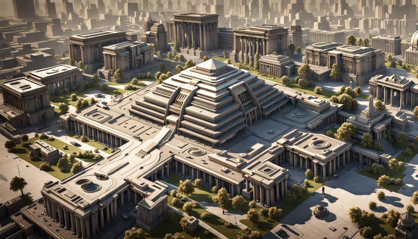 Eco-Futuristic City with Sci-Fi Greek Temples