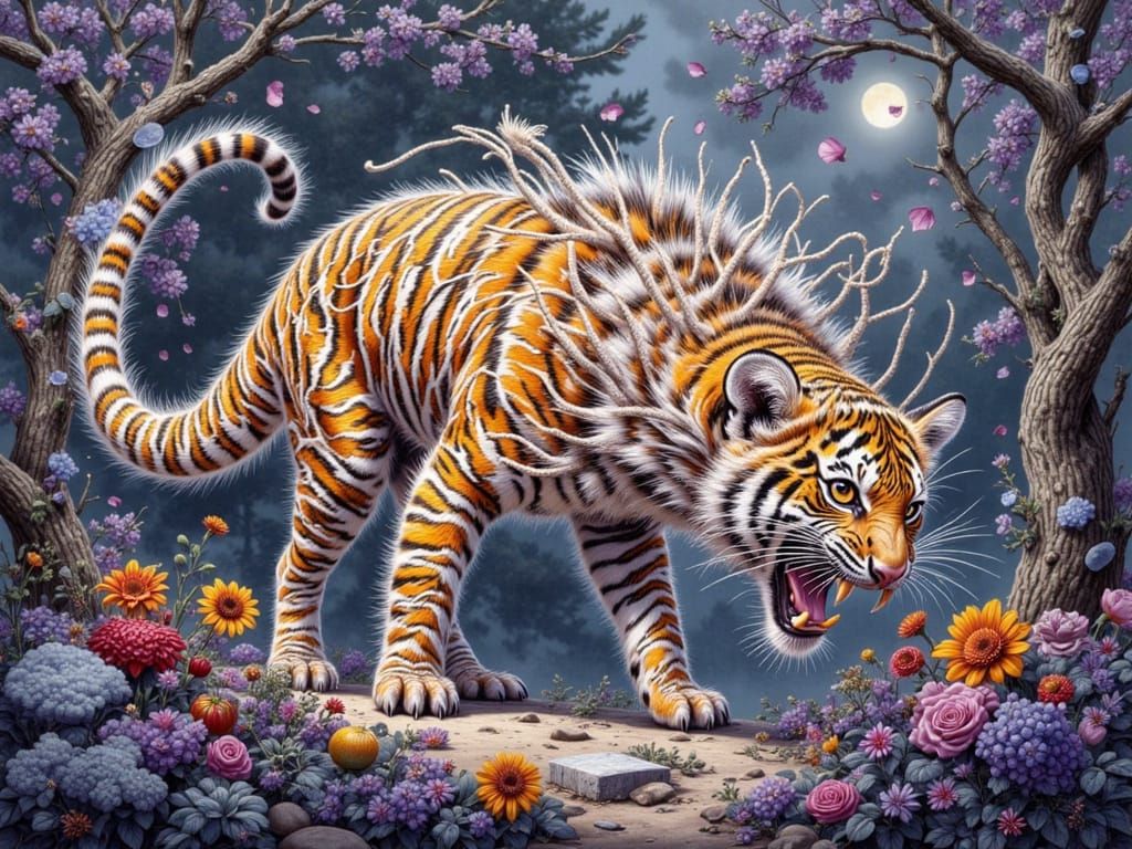 AI Art: Majestic Snow Tiger with Zebra Stripes