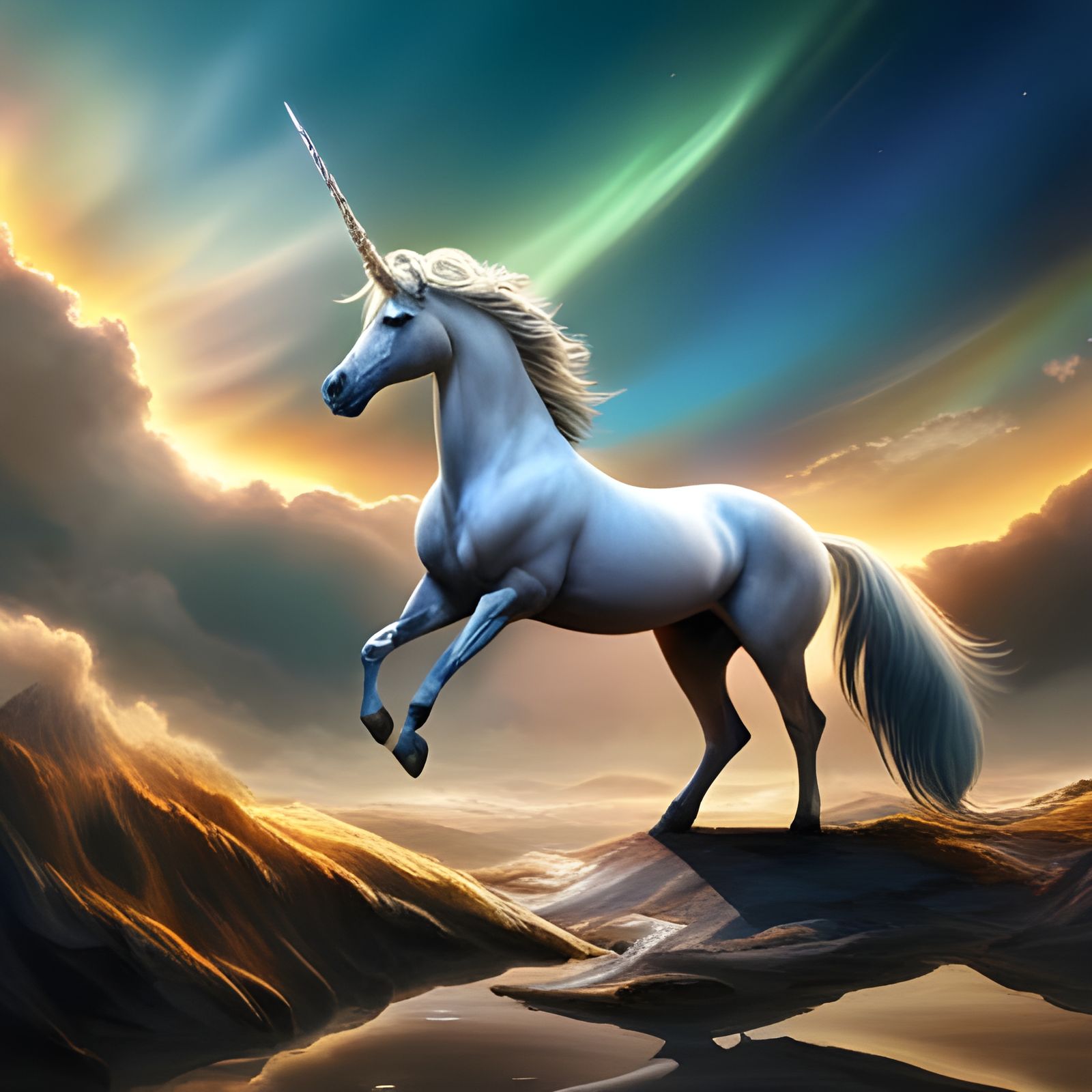 Rainbow Unicorn in Flight, Hyperrealistic Render