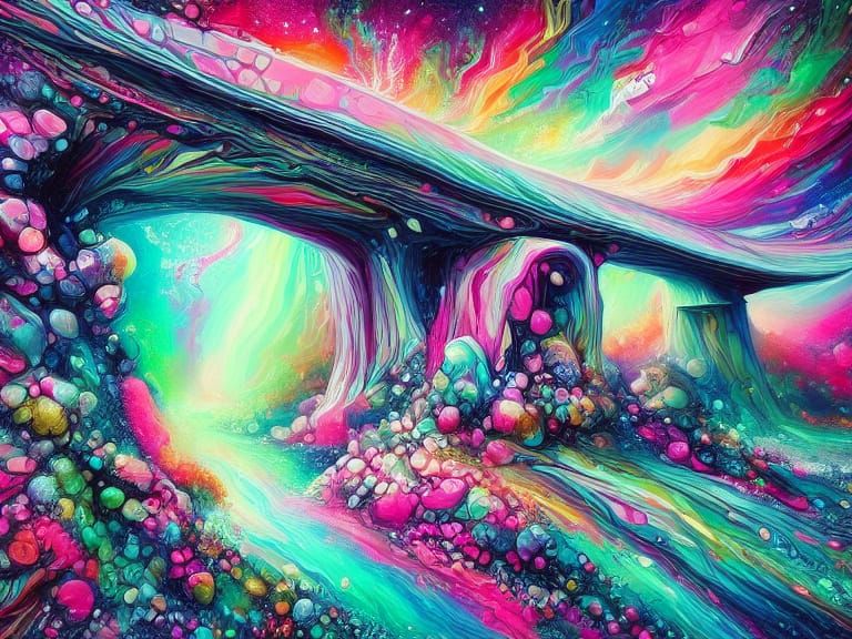 Sleek Cyberpunk Bridge of Liquid Light on Alien Planet