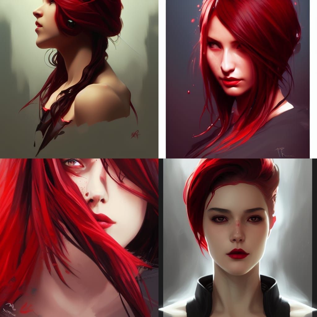 Hyperdetailed Portrait of Girl with Red and Black Hair