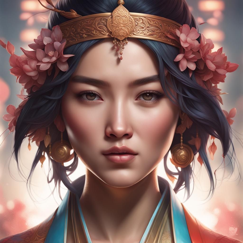 Asian Woman Portrait in Hyperdetailed Art Style