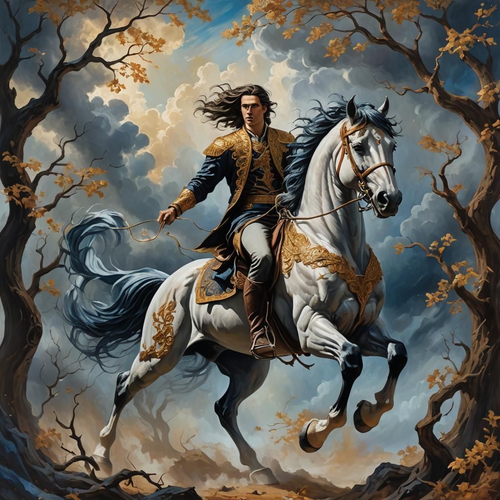 Mystical Horse Ride: Digital Art in Surreal Style