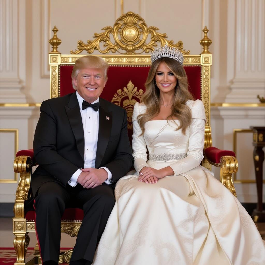 Donald Trump and Melania Depicted as Royalty on a Grand Thro...