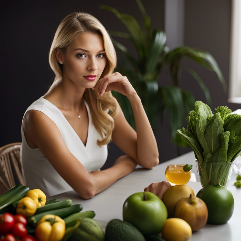 Woman Presents Fruits and Vegetables: Photorealistic CGI Ren...