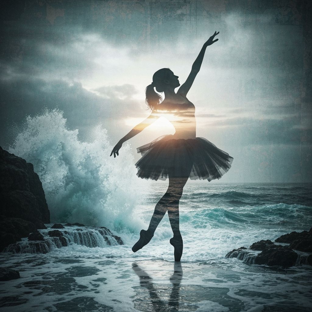 Ballerina and Stormy Ocean Double Exposure