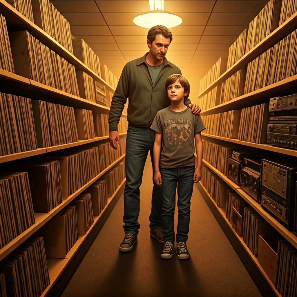 Father and Son Discovering Vinyl Records