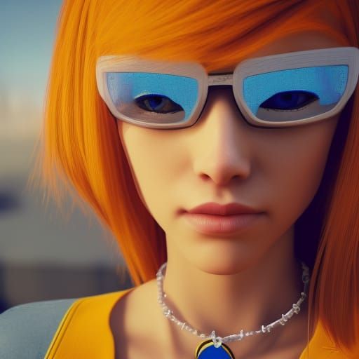 Woman with Orange Hair in 3D Game Cinematic Style