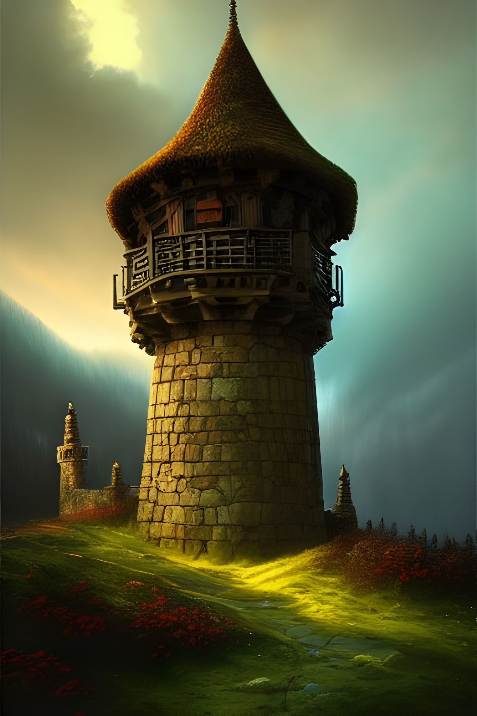 Imposing Medieval Guard Tower in Mountain Landscape