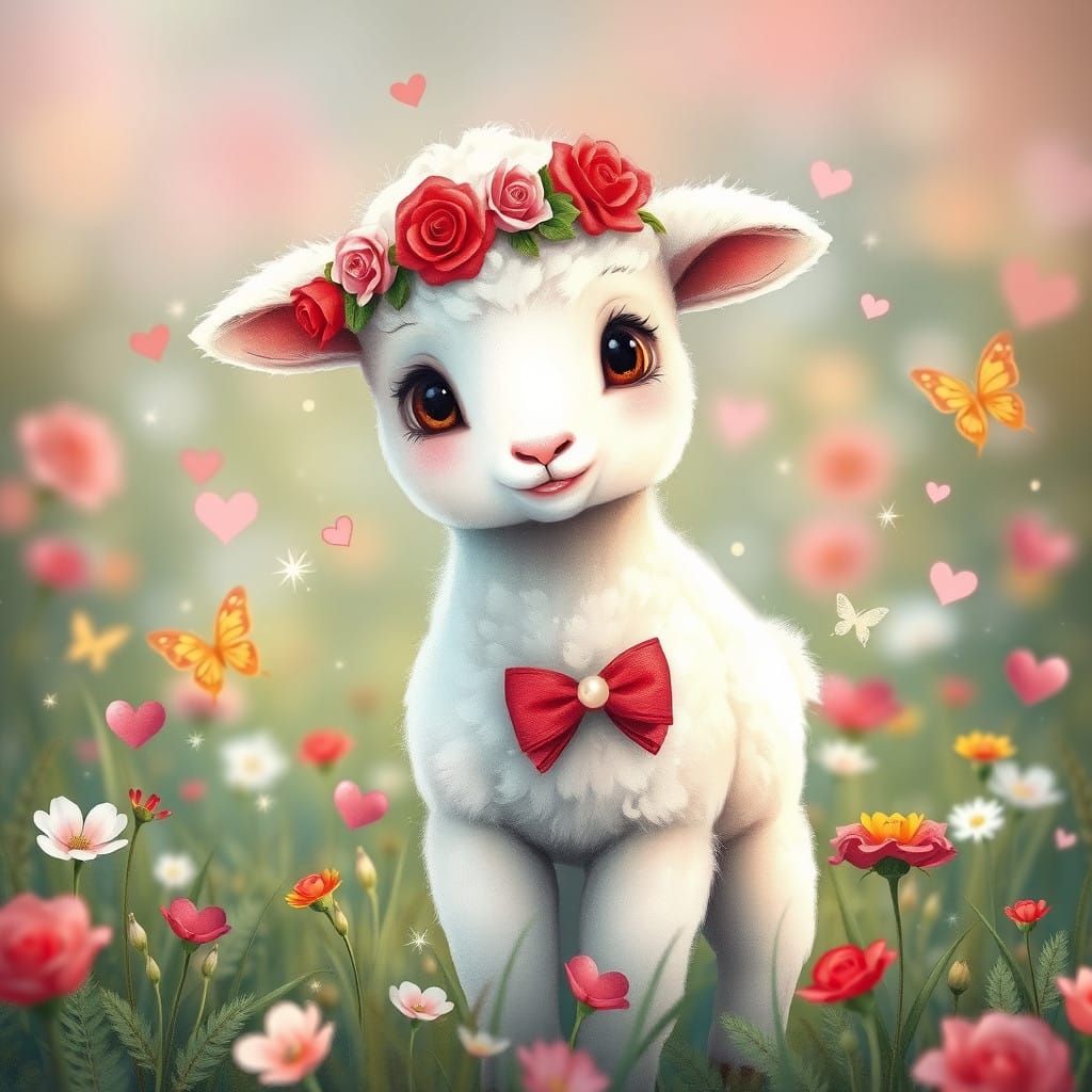 A cute Valentine's Day baby lamb