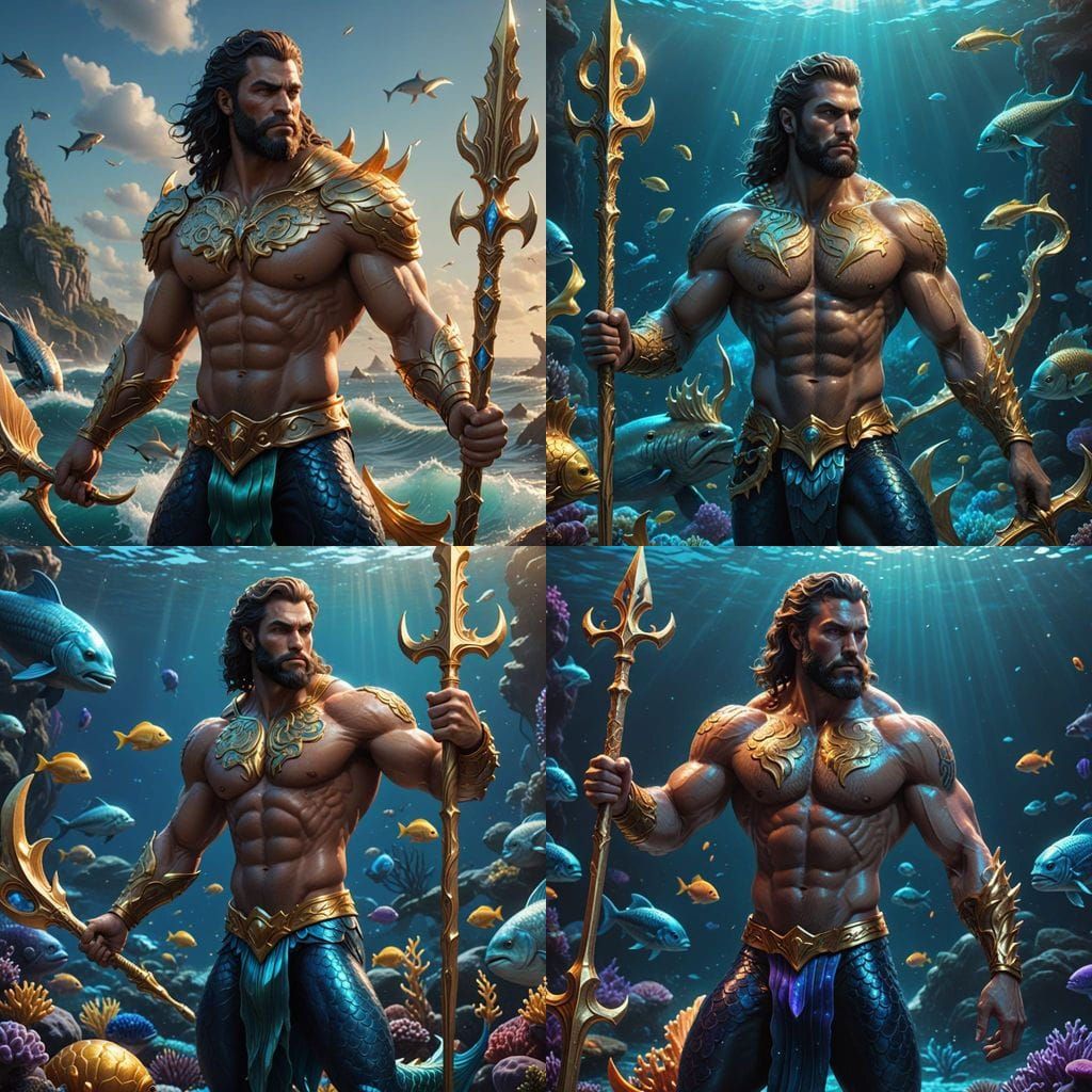 Epic Merman with Trident in Cinematic Style