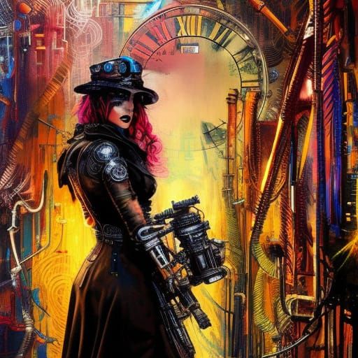 Steampunk Cowgirl Outlaw in Vivid Colors
