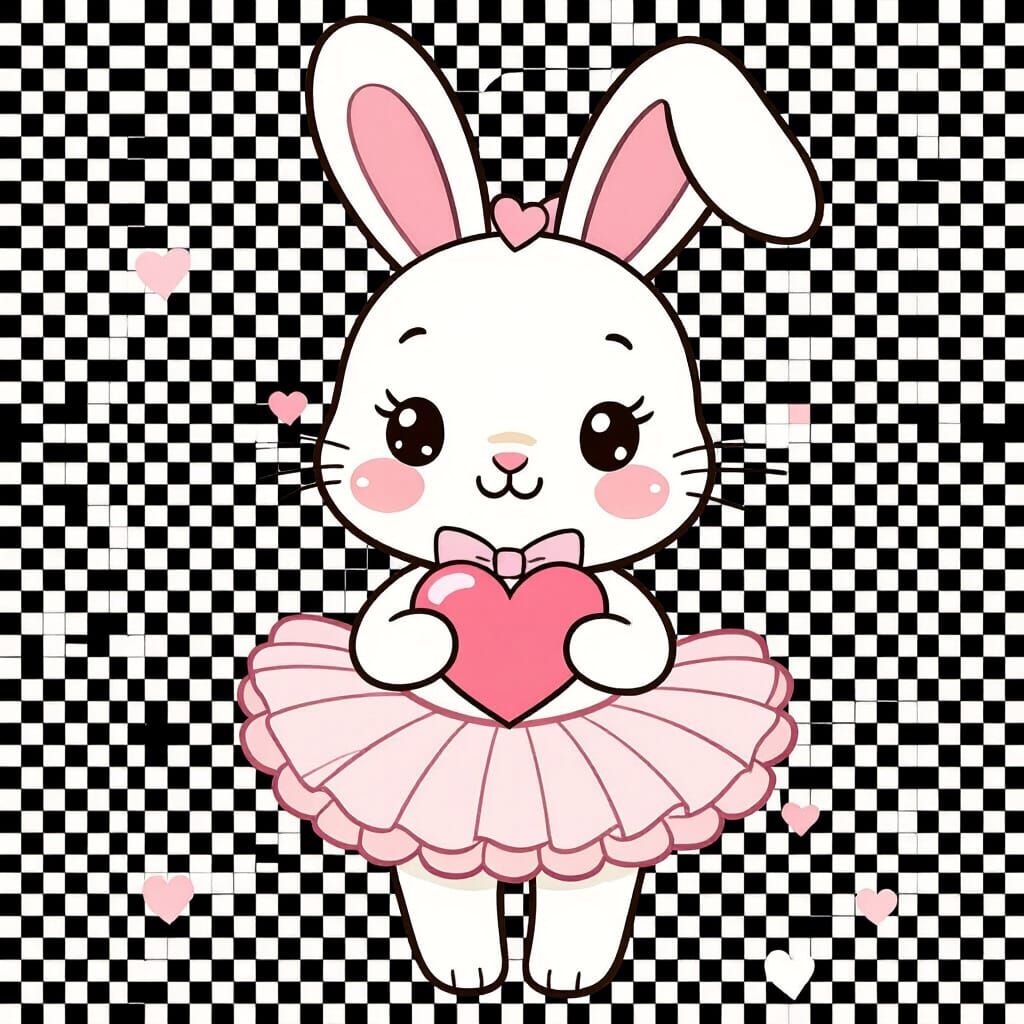 Kawaii Pastel Bunny with Heart, Transparent Background