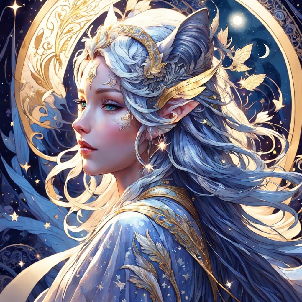 Ethereal Moonshadow Elf under a Radiant Full Moon
