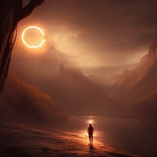 Glowing Figure Shining in Darkness: Digital Matte Painting