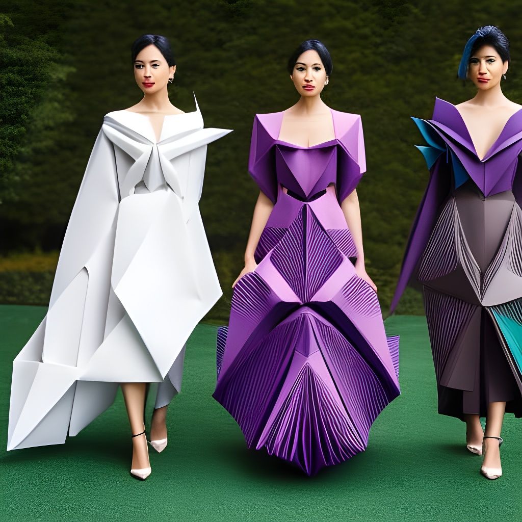 Futuristic Paper Origami Gowns in Jewel Tones