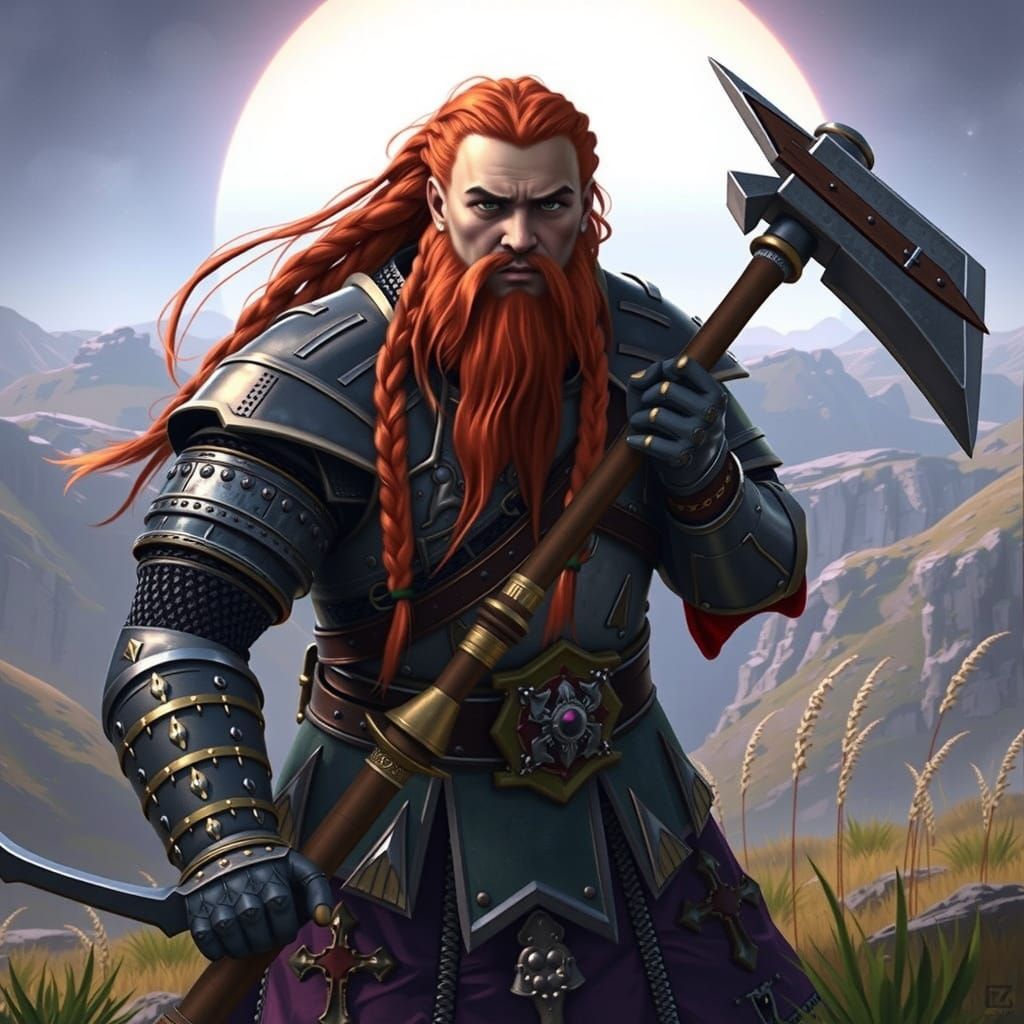 Dwarf Knight with Hammer in Dark Fantasy Style