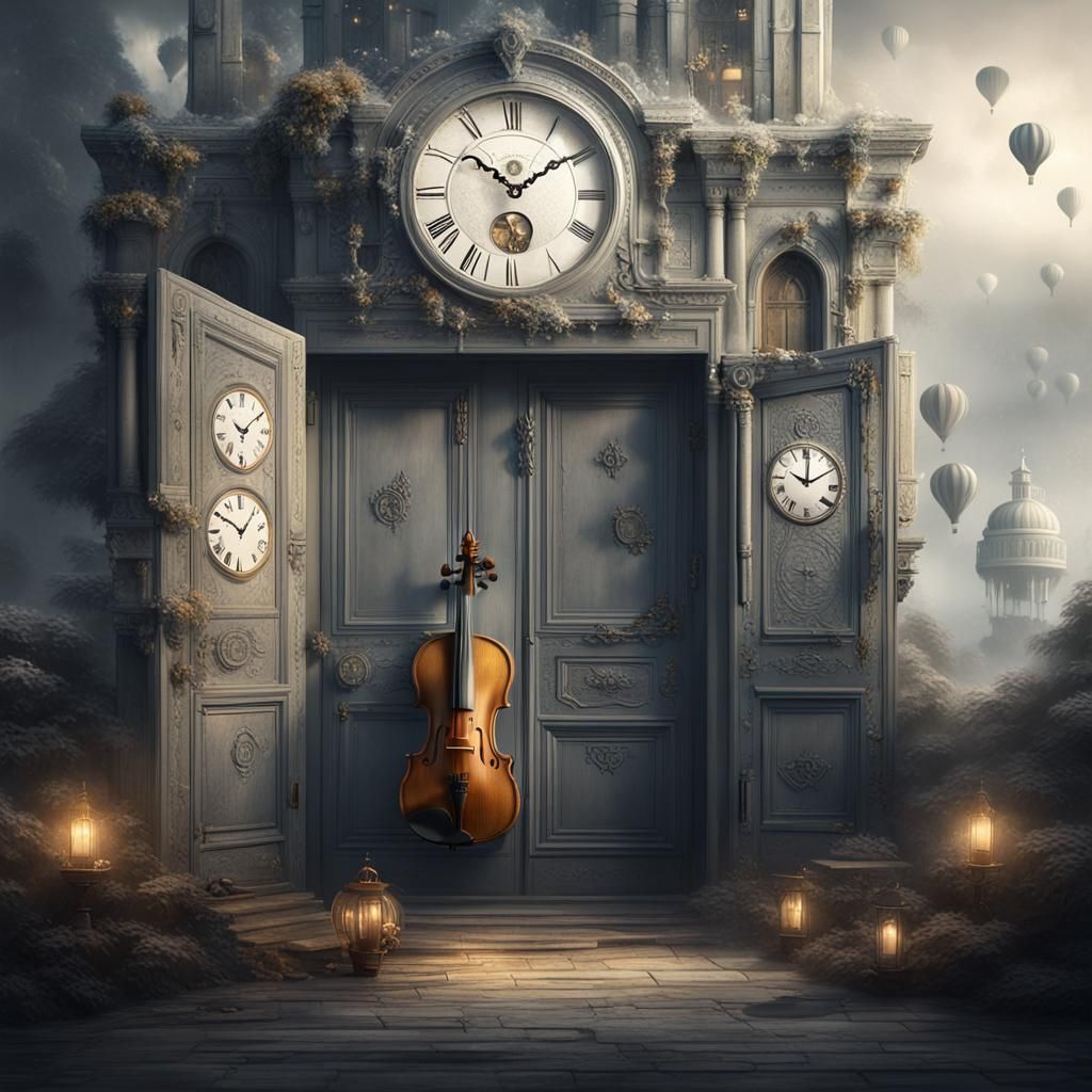 Dreamy Composition with Violin and Time Elements