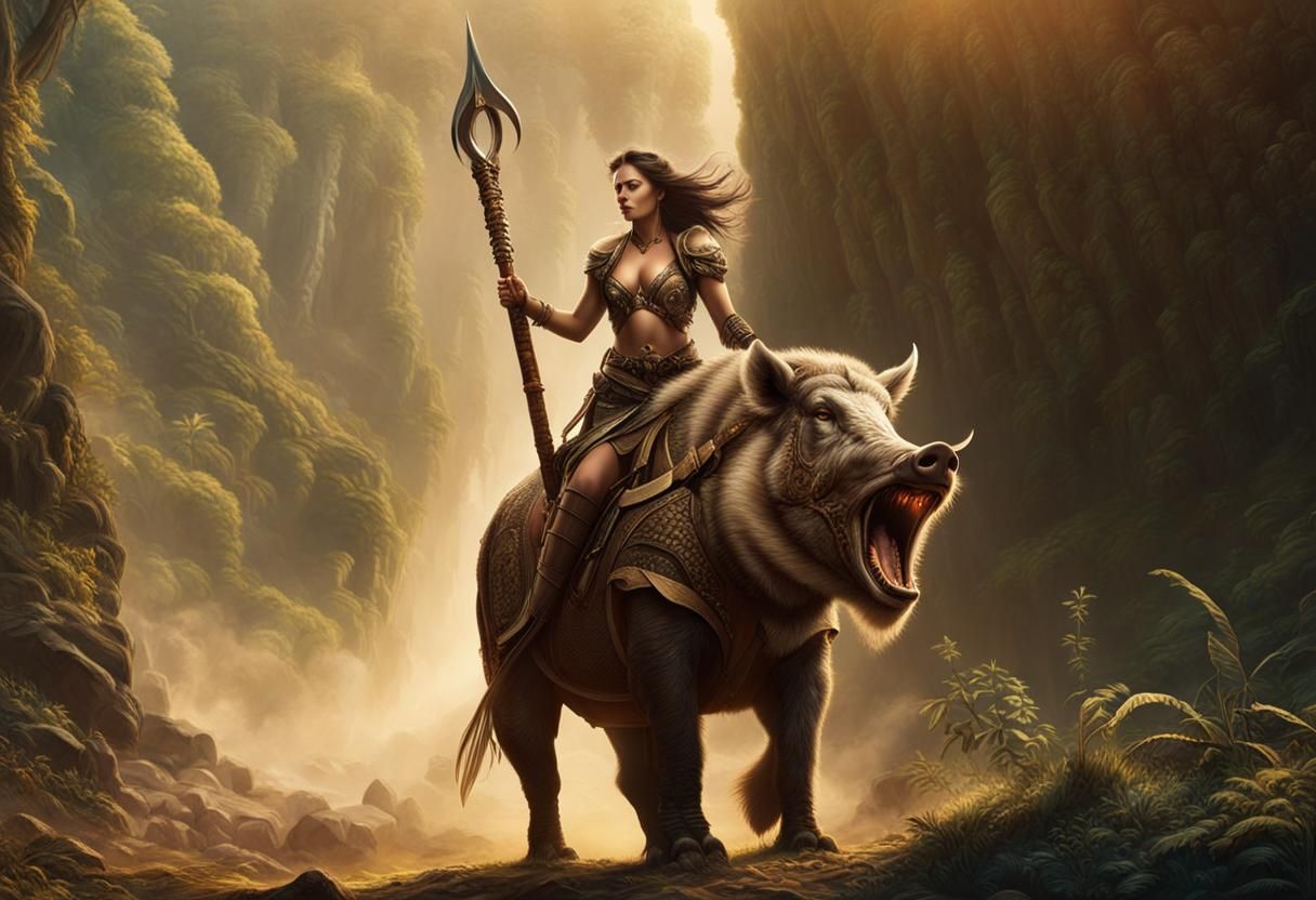 Warrior Woman and War Hog: Digital Matte Painting