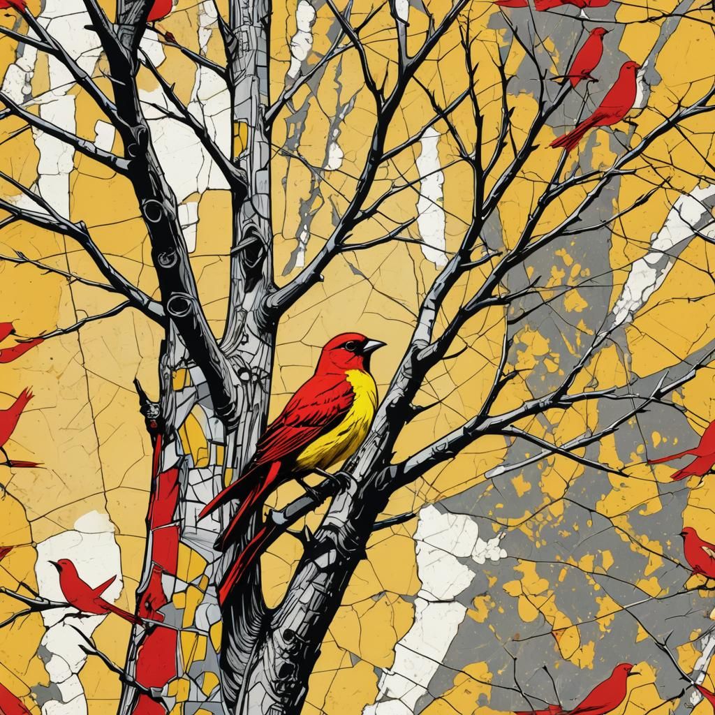 Pop Art Red Bird on Yellow Stone