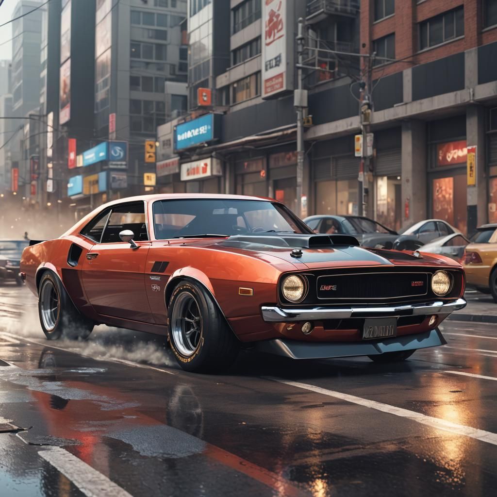 Futuristic Retro Muscle Car: 3D Anime Art