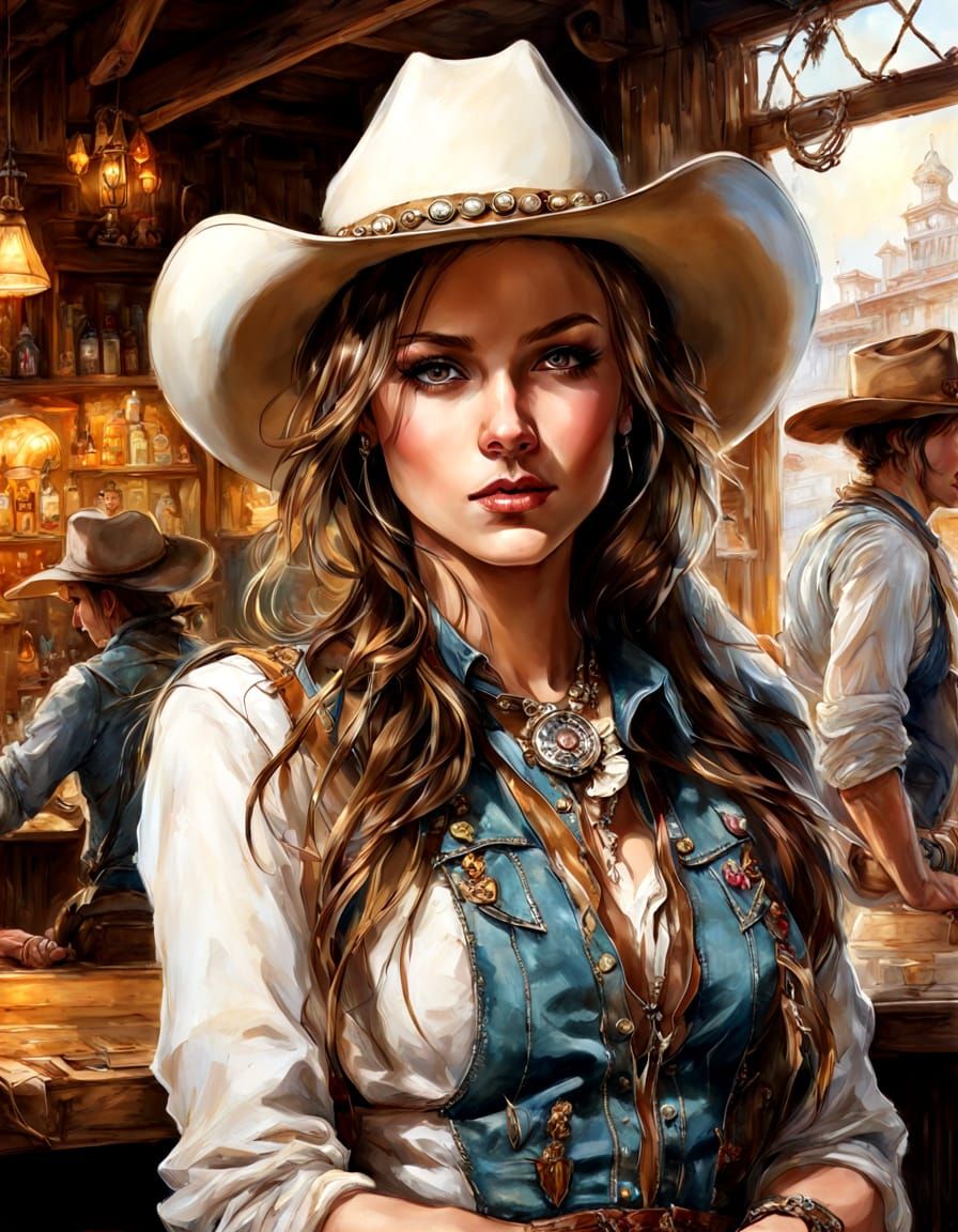 Sultry Cowgirl in Whimsical Western Bar Setting