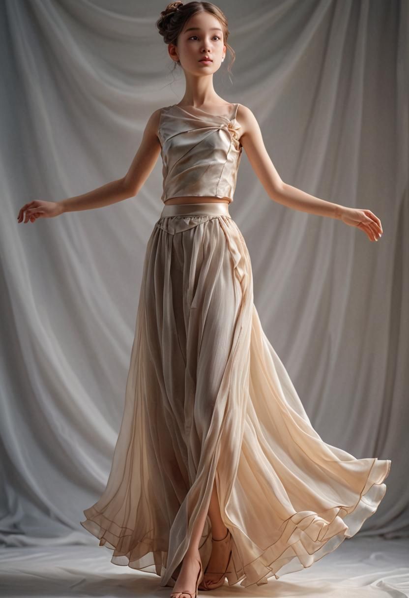Girl in Silk Skirt: Hyper-Realistic Digital Art