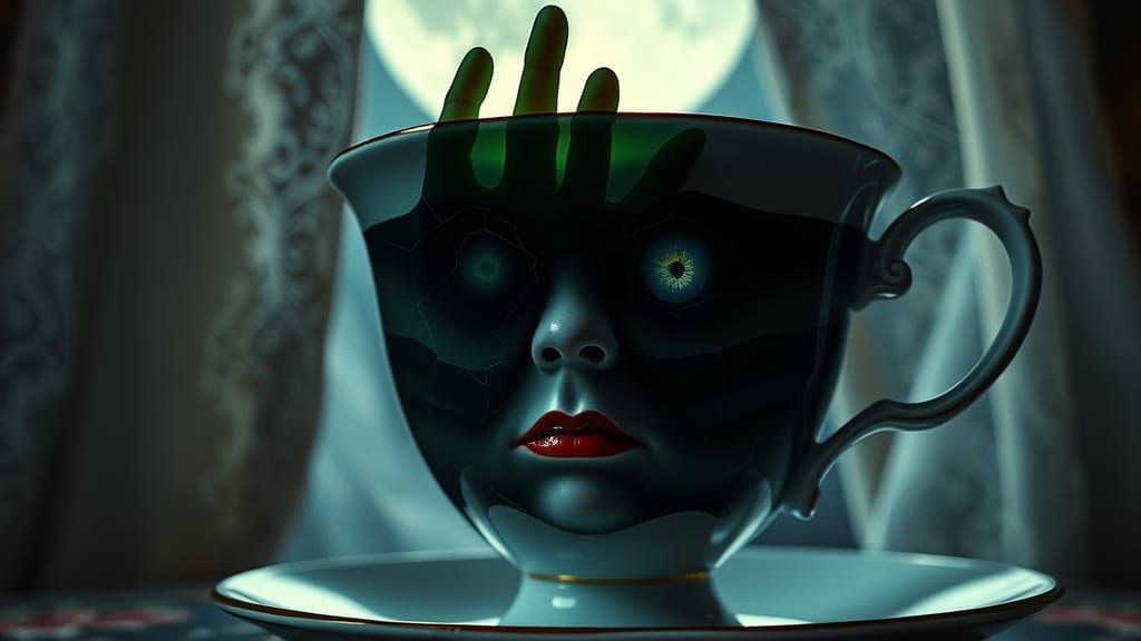 Haunted Victorian Teacup with Ghostly Hands