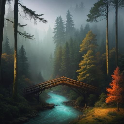 Serene Forest Village Aerial View in Comic Book Style