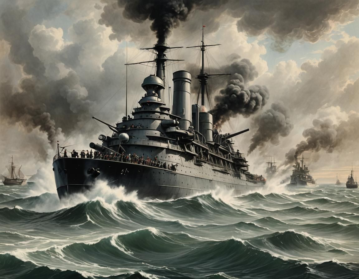 HMS Thunderchild steaming through the waves in the English Channel.