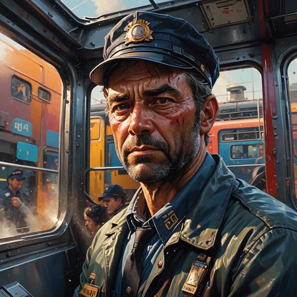 Hyperrealistic Train Driver in Splash Art Style