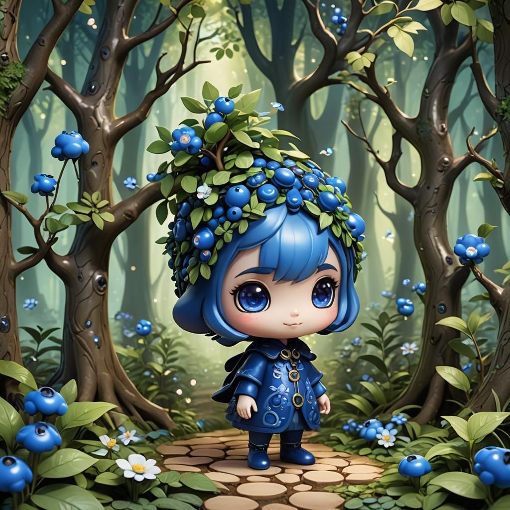 Charming Chibi Blueberry in Mystical Enchanted Forest