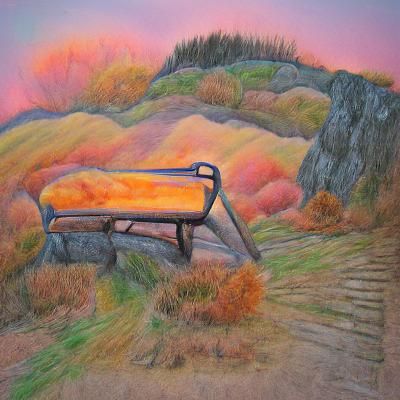 Pastel Autumn Sunset Mountain View with Bench