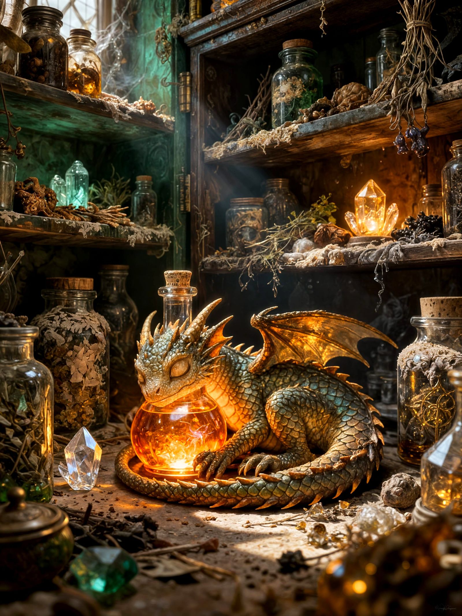 Baby Dragon Sleeps in Magical Cabinet