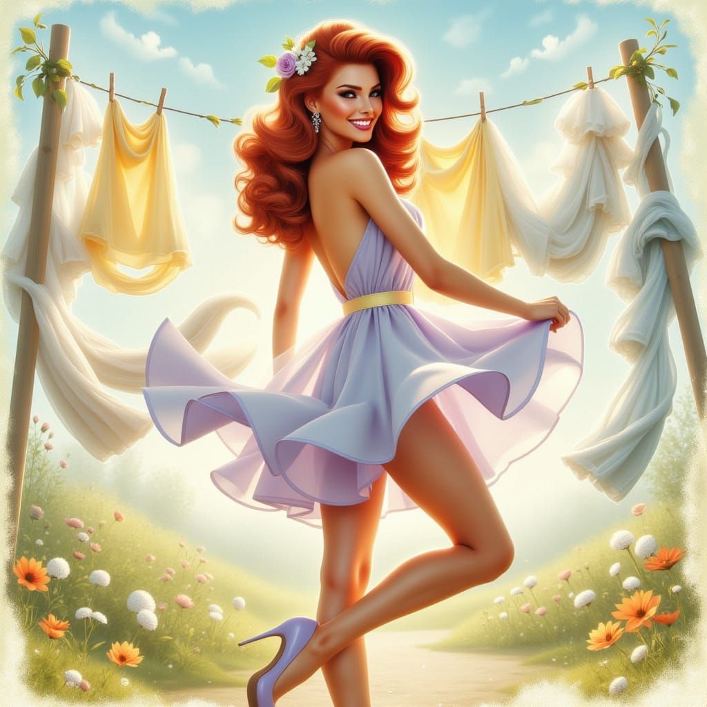 Romantic Pin-Up Goddess in Soft Pastel Hues