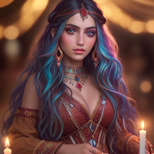 Vibrant Romany Gypsy Beauty in Candlelight