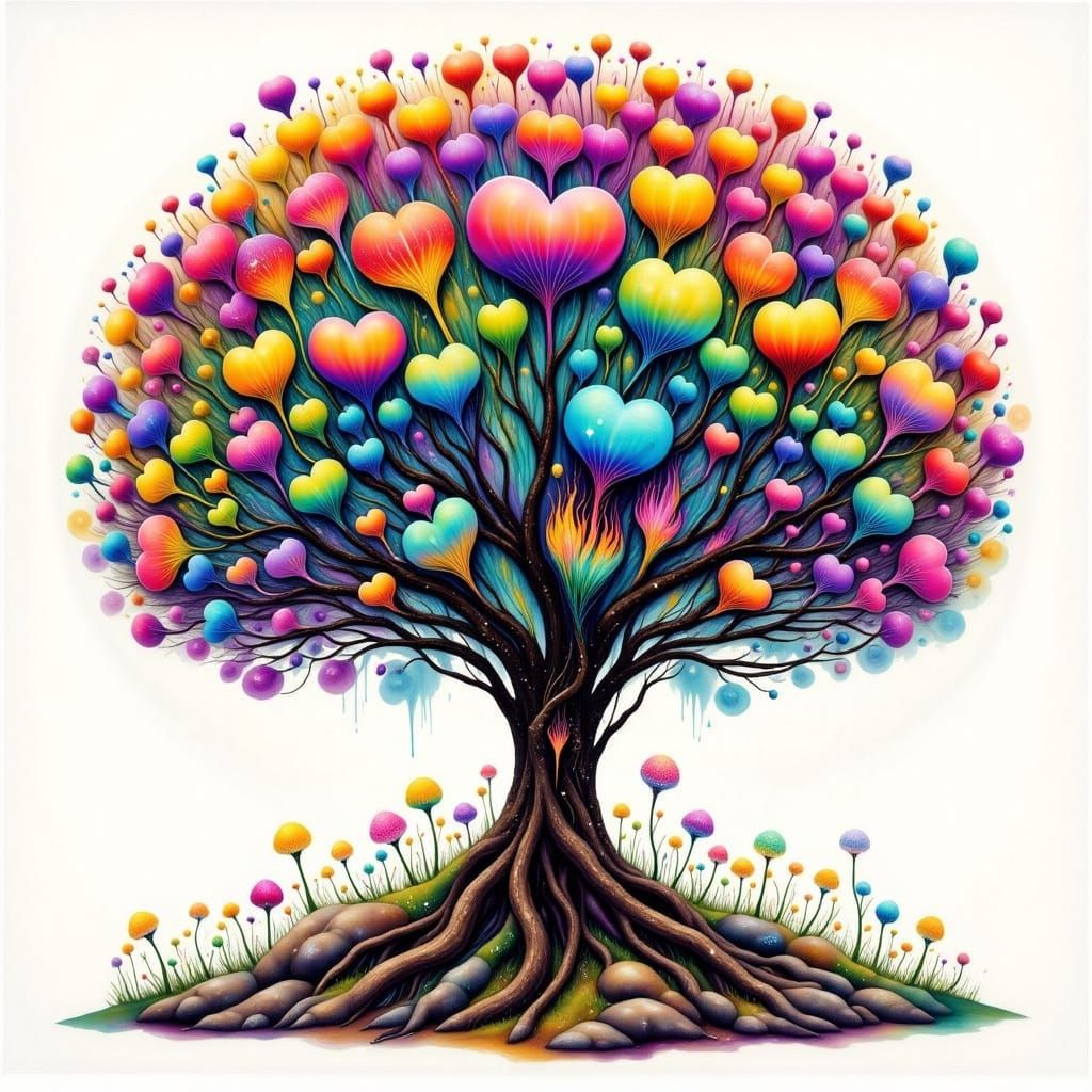 Chibi Tree of Life with Rainbow Heart Leaves