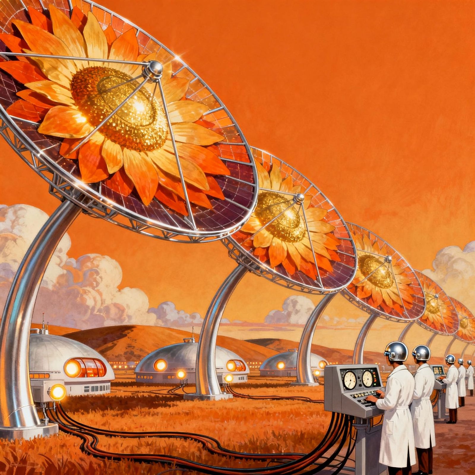 Retro-Futuristic Solar Farm: 1950s Vision of Future Energy