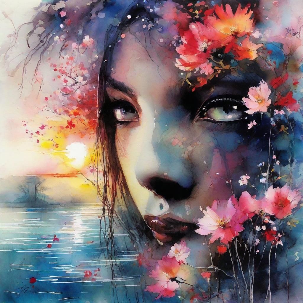 Dreamy Lake Glade at Night: Stylized Watercolor Art