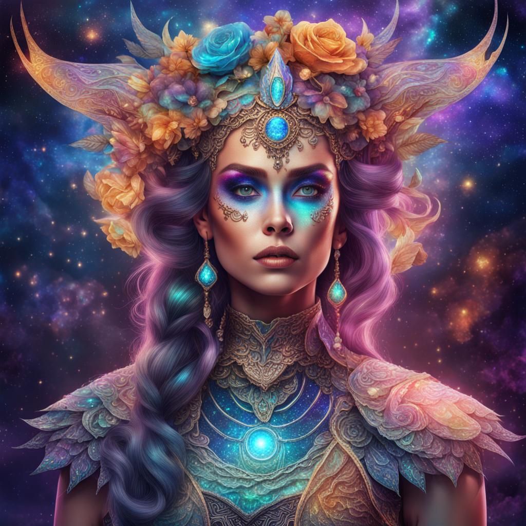 Fantasy Woman: Holographic Astral Cosmic Illustration