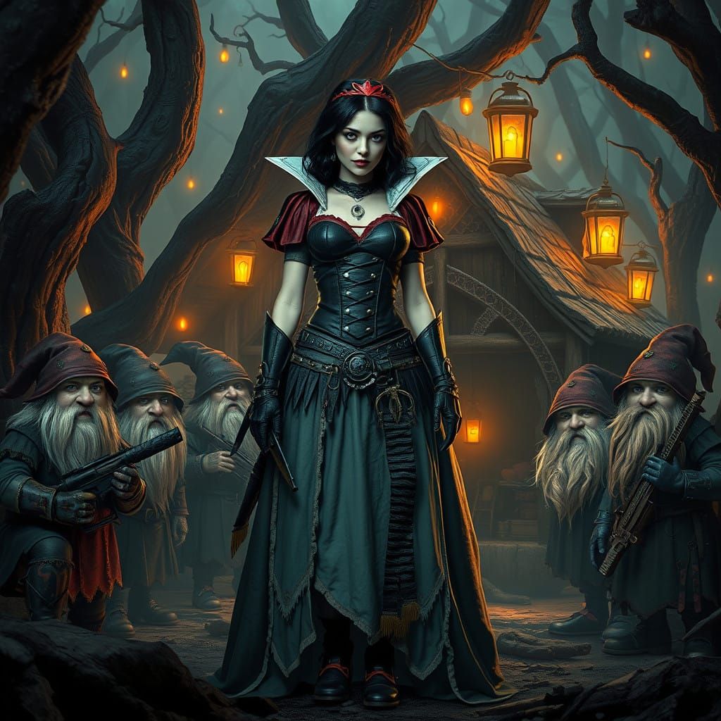 Gothic Punk Snow White Defies Dark Fantasy in Cyberpunk Dwar...